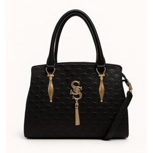 Sensin Women's Black with Gold-Tone Satchel Shoulder Bag Medium